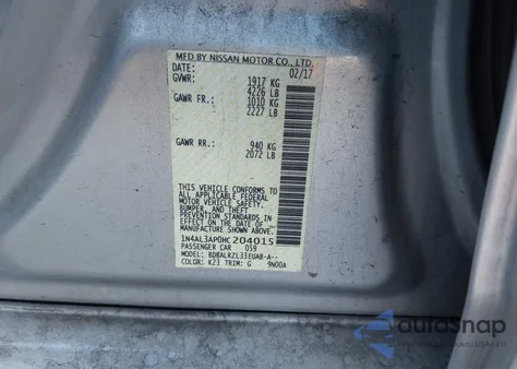 2017 Nissan Altima 2.5 Sl z USA, uszkodzony, nr VIN 1N4AL3AP0HC204015